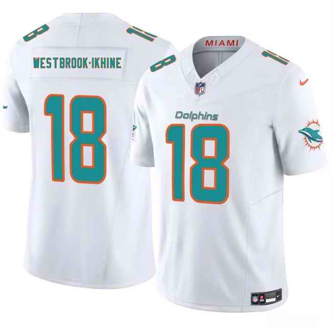 Men's Miami Dolphins #18 Nick Westbrook-Ikhine White 2025 F.U.S.E. Vapor Limited Stitched Football Jersey